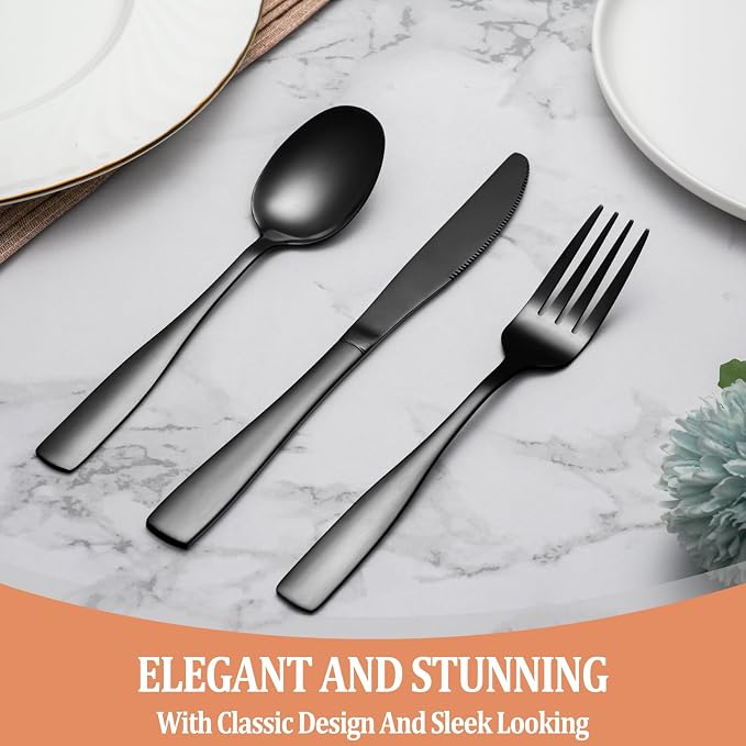 20 Pcs Black Silverware Set, Food-Grade Stainless Steel Flatware Set - Image 6