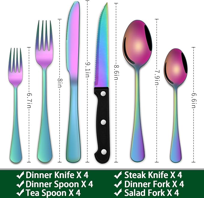 Rainbow 24 Pieces Stainless Steel Silverware Sets - Image 2