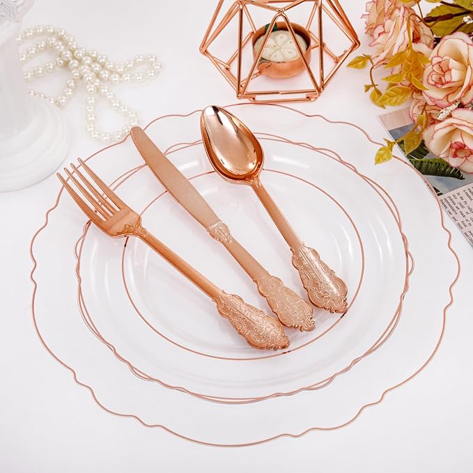 100pcs Rose Gold Plates Plastic Disposable - Image 6