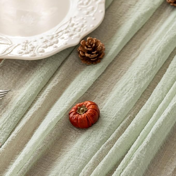 3Pcs Sage Green Cheesecloth Table Runner 120 Inches - Image 2