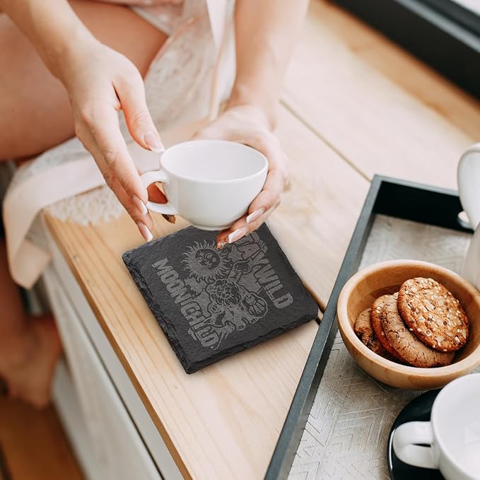 12 PCS Slate Coasters Set, 4 Inch Black Square Stone Coasters Bulk, Laser - Image 6