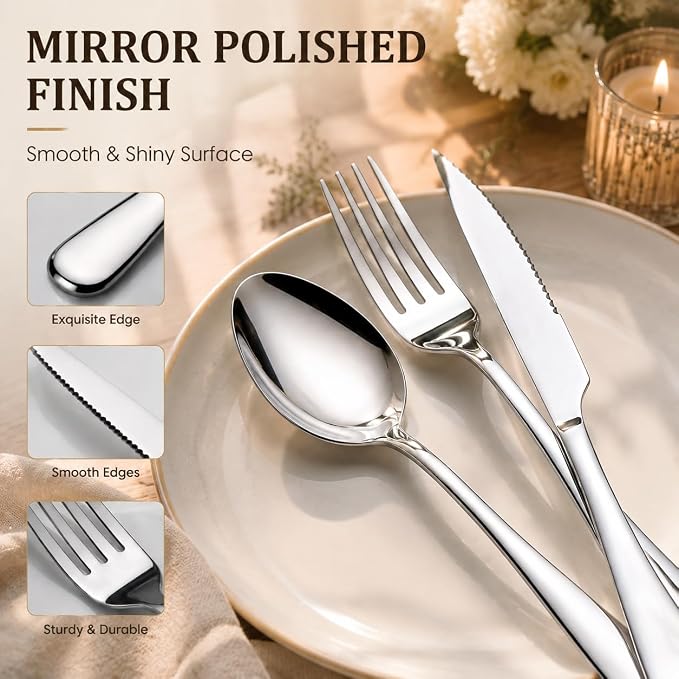 24-Piece Silverware Set with Steak Knives - Image 3