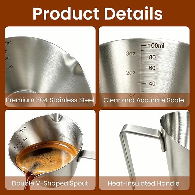 10 Pc Stainless Steel Espresso Shot Cups, 3.4oz/100ml, V-Shaped Mouth - Image 4