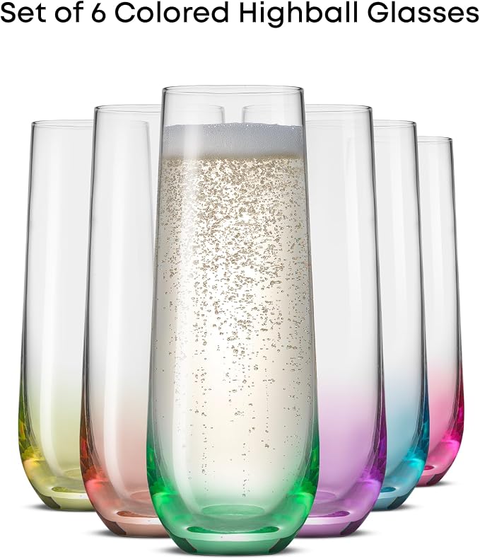 JoyJolt Hue Stemless Champagne Flutes Set of 6 Colored Glasses, 9.5oz Cocktail - Image 3