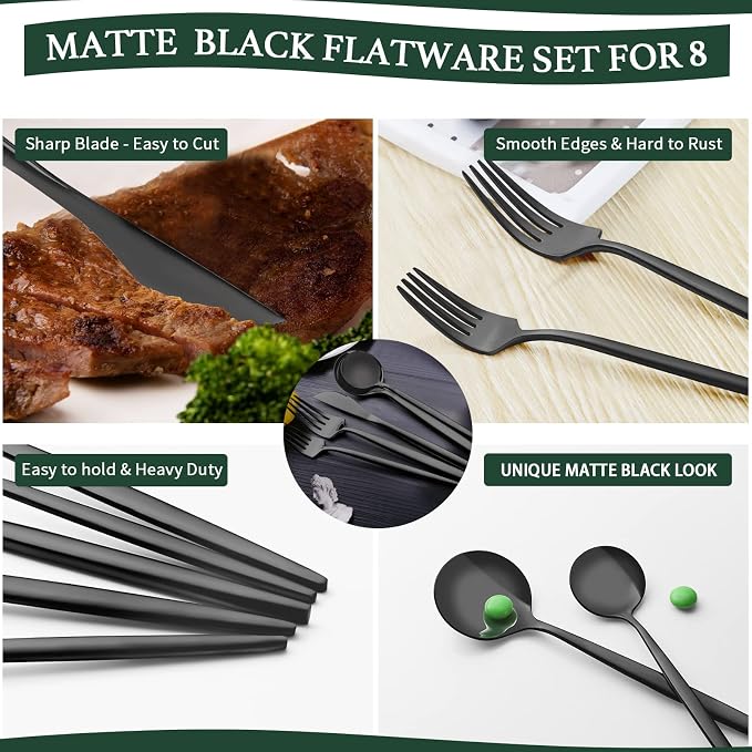 40-Piece Matte Black Silverware Set - Image 5