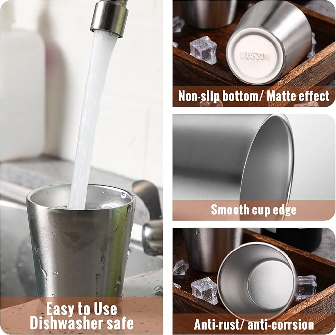 Amyhill 12 Pieces Stainless Steel Cups Double Wall Tumbler Glasses Stackable - Image 4