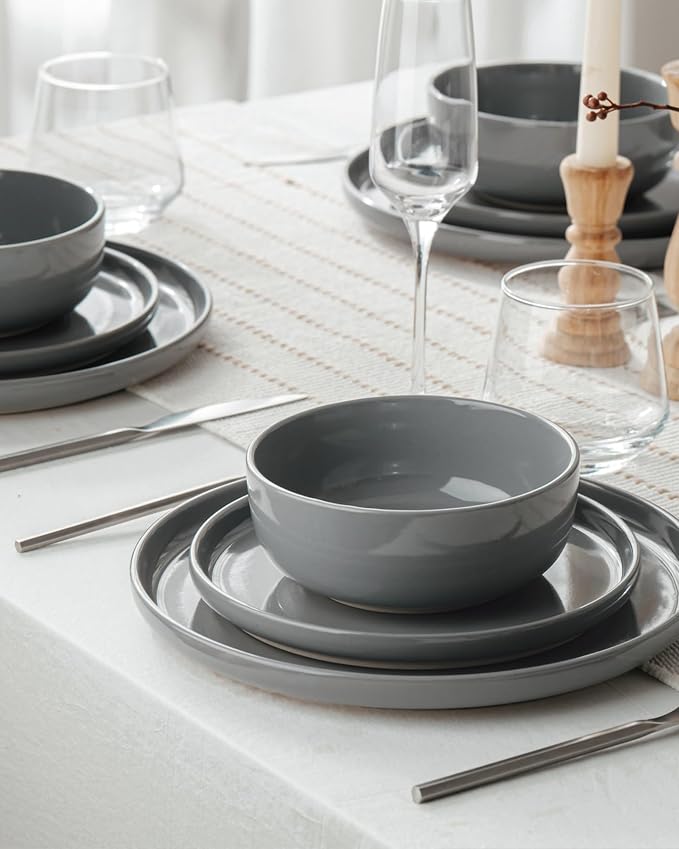Famiware Milkyway 12-Piece Stoneware Dinnerware Set, Dark Gray | Plates and - Image 3