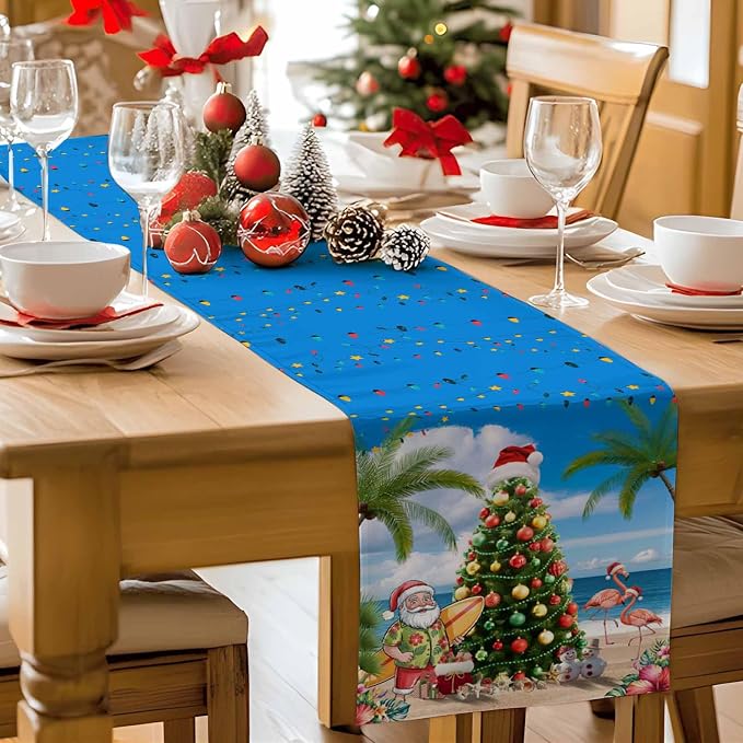 Coastal Christmas Table Runner 72 Inches Long, Xmas Tree Santa Beach Table - Image 9