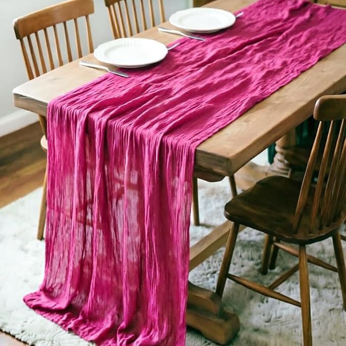 Fuschia Cheesecloth Table Runner 120 Inches 10 Ft Gauze Table Runner | Summer - Image 3