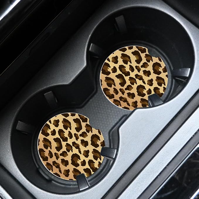 2pcs Cute Leopard Print Car Coasters, Absorbent Universal neoprener Cup Holder - Image 3