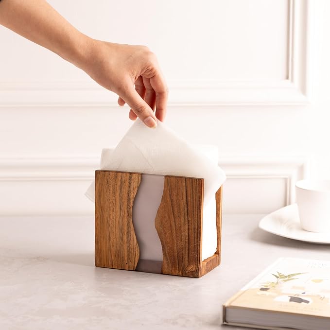 Acacia wood & Transparent Epoxy resin Napkin holder - Image 2