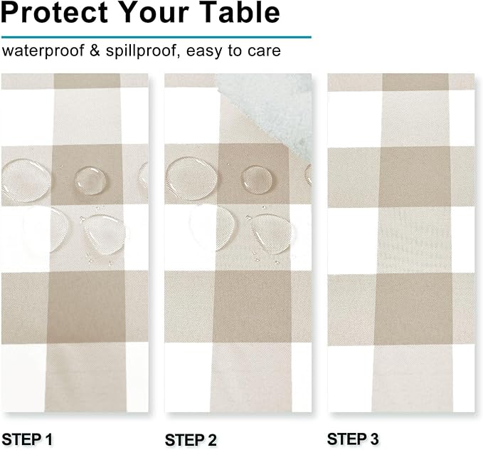 Buffalo Plaid Tablecloth 54 x 54 inch 2 Pack Khaki and White | Waterproof - Image 4