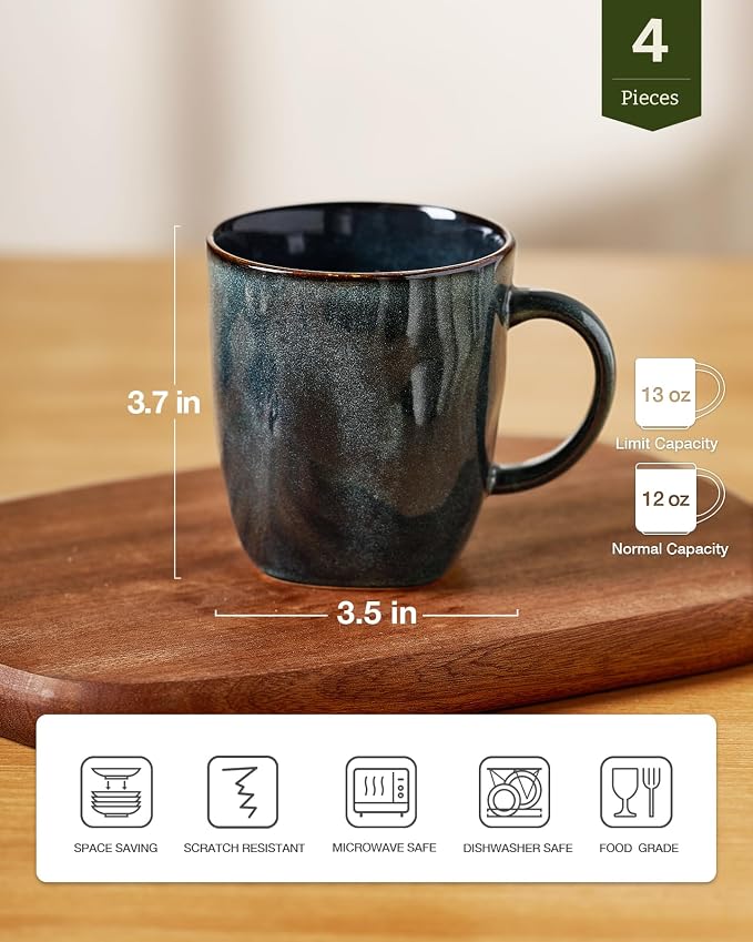 famiware Coffee Mugs Set of 4, Ocean Square 13oz Coffee Cup Set - Image 4