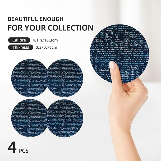 Coding Code Coasters Set of 4, Absorbent Ceramic Drink Coasters Cup Mat - Image 3