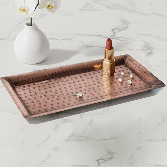 Monarch Abode Decorative Tray – 16-Inch Hand Hammered Antique Copper Metal - Image 5