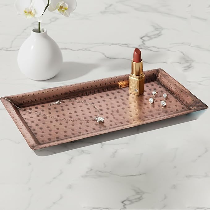 Monarch Abode Decorative Tray – 12-Inch Hand Hammered Antique Copper Metal - Image 5
