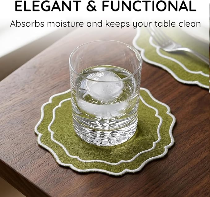 Drink Coasters Set of 6, 6x6 inch, Absorbent Linen Drink Mats - Image 5