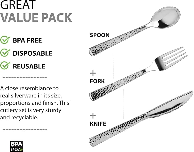 Plastic Cutlery Silverware Extra Heavyweight Disposable Flatware, Full Size - Image 4