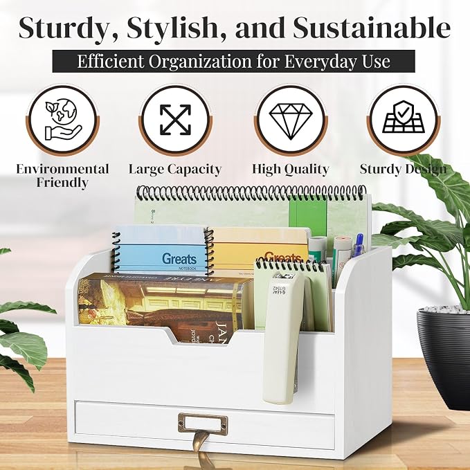 Flexzion Wood Desk Organizer, 3-Tier Mail Organizer - Image 3