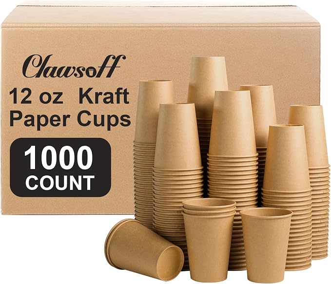 Clawsoff 1000 Pack 12 oz Paper Cups Brown Kraft Disposable Hot Coffee Cups | by BuyNow
