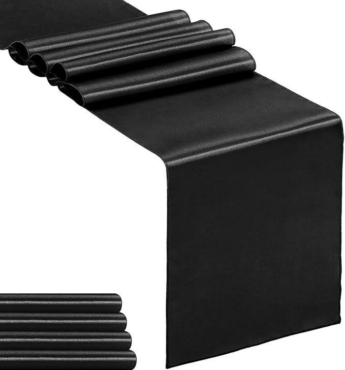 5-Pack Satin Table Runner Black 12 x 108 inches Long, Table Runners by Hahuho