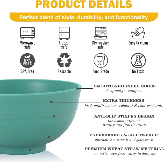 Wheat Straw Bowls 10 OZ, Unbreakable Ice Cream Bowls Set of 6, Reusable Mini - Image 4