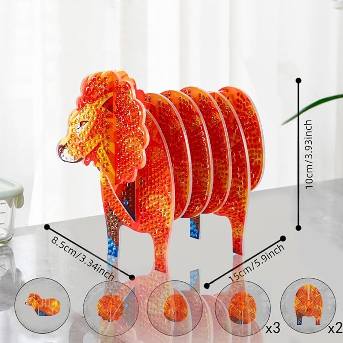 DDGYP Lion Diamond Art Coasters Kit, Interlocking Acrylic Animal Statue - Image 2