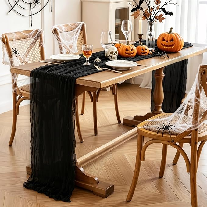 6Pcs Black Table Runner, 10FT Black Cheesecloth Halloween Table Runner - Image 3