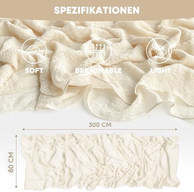 Artoid Mode Boho Beige Gauze 6 Pieces Wedding Table Runner, 120 Inch Birthday - Image 6