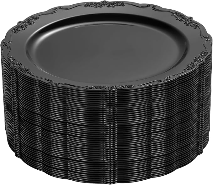 DaYammi 30PCS Black Plastic Plates, Heavy Duty Black Disposable Plates Premium by DaYammiwillaccompanyyou