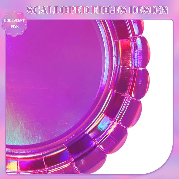 NatNarr 30 Pk Iridescent Pink Plates 7" Holographic Dessert Cake Plates | Small - Image 3