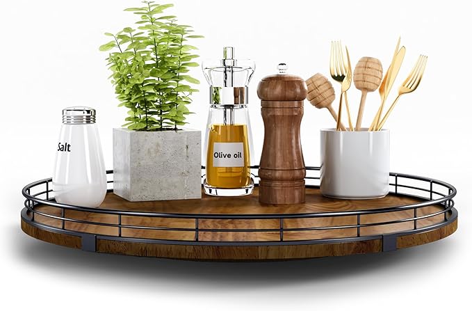 AMH 16-Inch Farmhouse Oak Lazy Susan Organizer, Walnut Finish | Smooth rotating by AMH