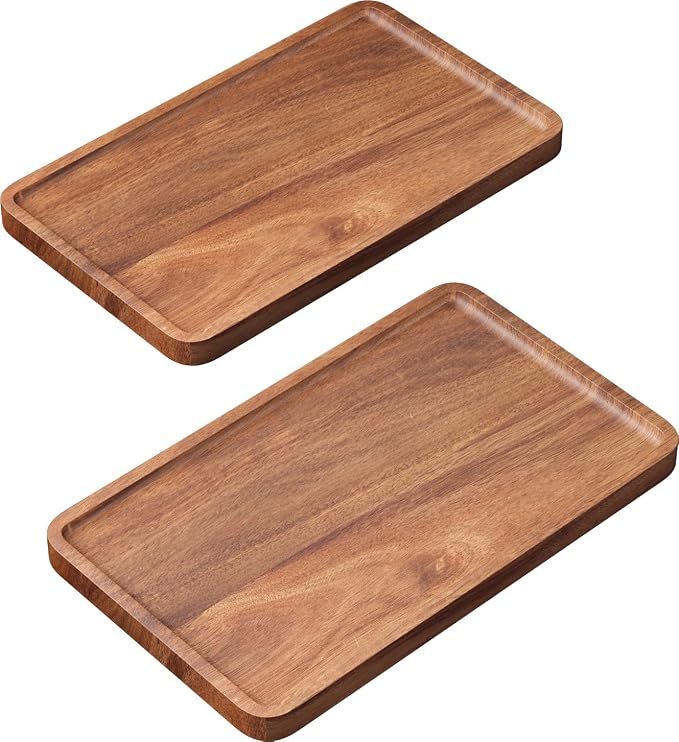 VERTORGAN 2 Pack Acacia Wood Serving Tray, 9.8x5.9 Inch Trays, Home Decor | by VERTORGAN