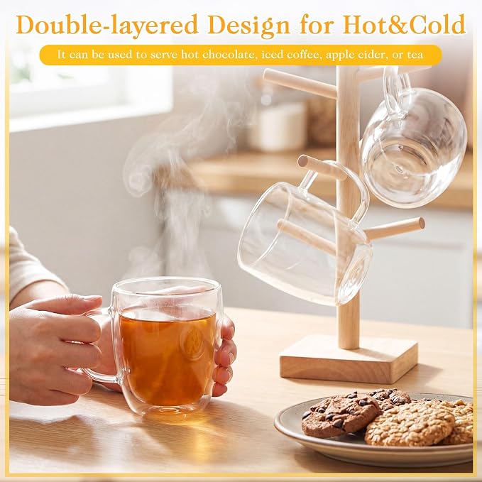 Patelai 8 Pcs 16oz Clear Glass Coffee Mugs Double Walled Coffee Cups Glasses - Image 6