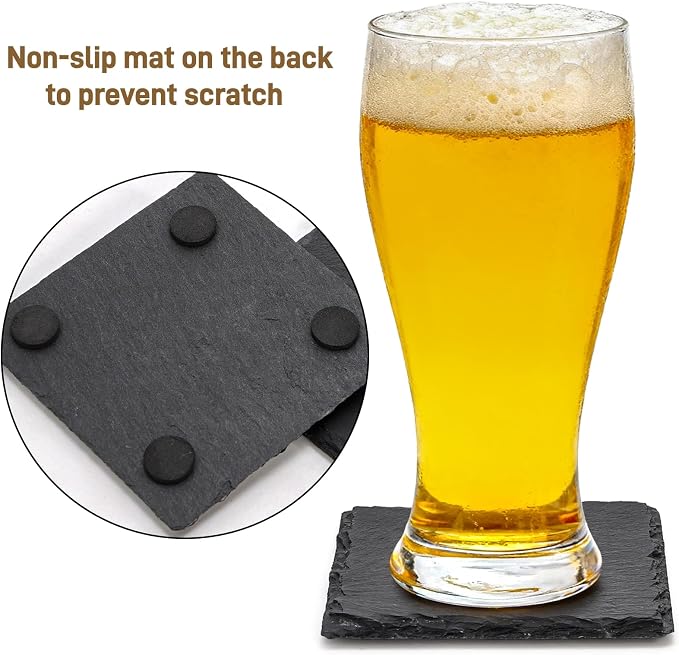 ZOOFOX 24 Pieces Drink Coasters, 4 Inch Square Slate Stone Coaster - Image 4