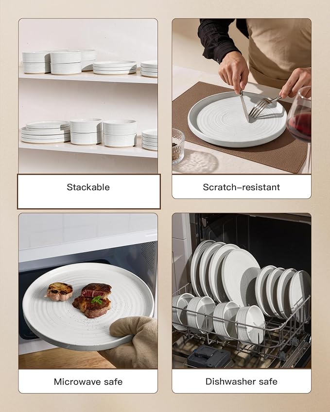 Stoneware Dinnerware Set for 4, Plates and Bowls - Image 5