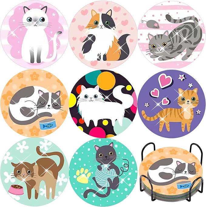 TDOOW 8 Pcs Diamond Art Coasters Cat by TDOOW