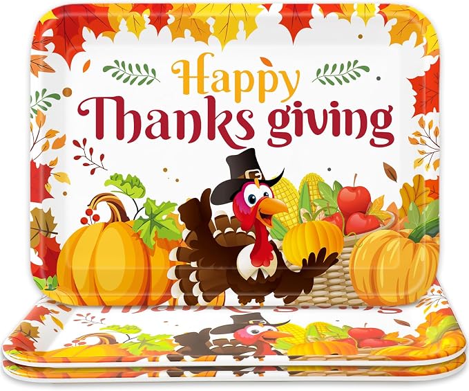 Whaline 3 Pcs Thanksgiving Day Serving Trays Turkey Pumpkin Maple Leaves by Whaline