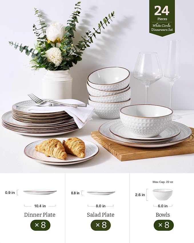 Famiware Ceramic Plates and Bowls Sets, Embossed Dishes Dinnerware - Image 3