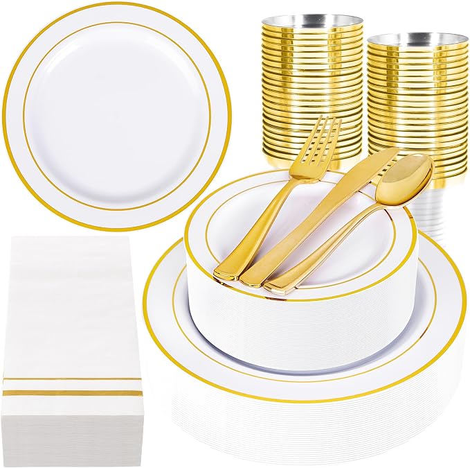 GATHER 350PCS Gold Plastic Plates by Gather