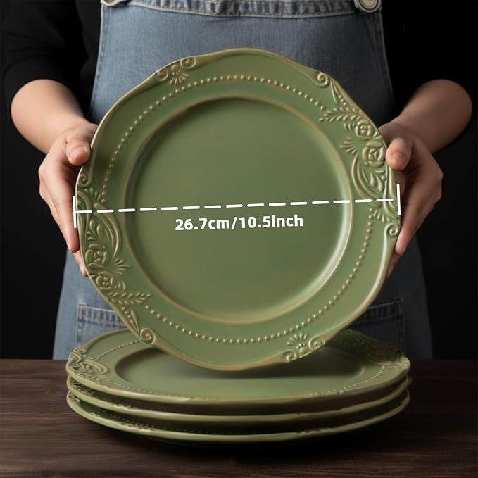 salad plates set of 4, 10.5 inch Reactive Glaze Stoneware Dinner Dish Set - Image 3