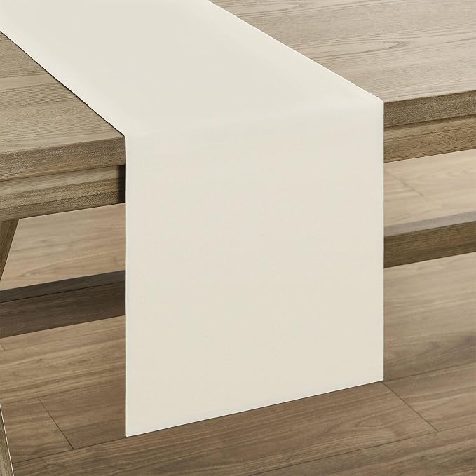 Basic Linen Style Table Runner, 14x60 Inch Ivory | Mitered Corner Design - Image 7