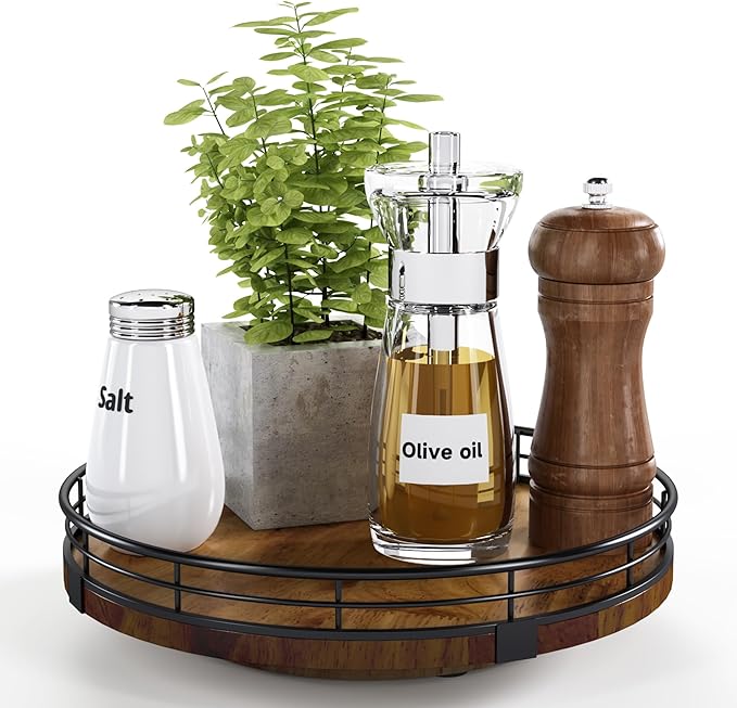 AMH 9-Inch Farmhouse Oak Lazy Susan Cabinet Organizer, Walnut Finish | Smooth by AMH