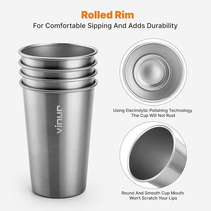 VINUR Stainless Steel Cups-16 oz Stackable Metal Drinking Glasses 8 Pcs | 16 oz - Image 8