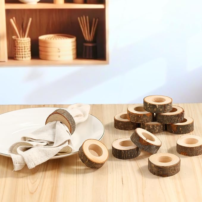 LemonRoad Set of 100 Wooden Napkin Ring Handcrafted Wooden Napkin Holder Rustic - Image 4