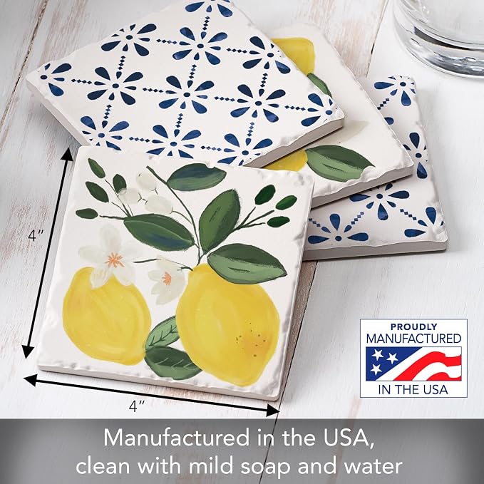 Thirstystone Sorrento Lemons 4 Pack Assorted Tumbled Tile Stone Coasters | 4" - Image 3