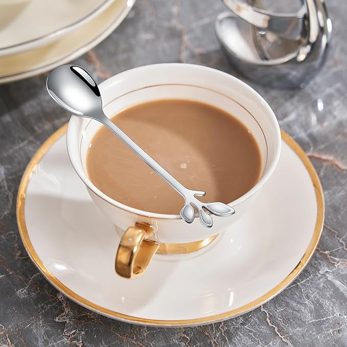 AnSaw Silver Swan Base With 10-Pcs Mini Leaf Coffee Spoon Holder Set-4.7" | - Image 9