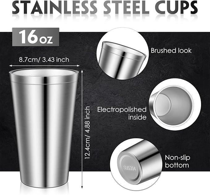 Zopeal 4 Pcs Stainless Steel Cups 16 Oz, Double Wall Vacuum Pint Cup Tumbler - Image 2