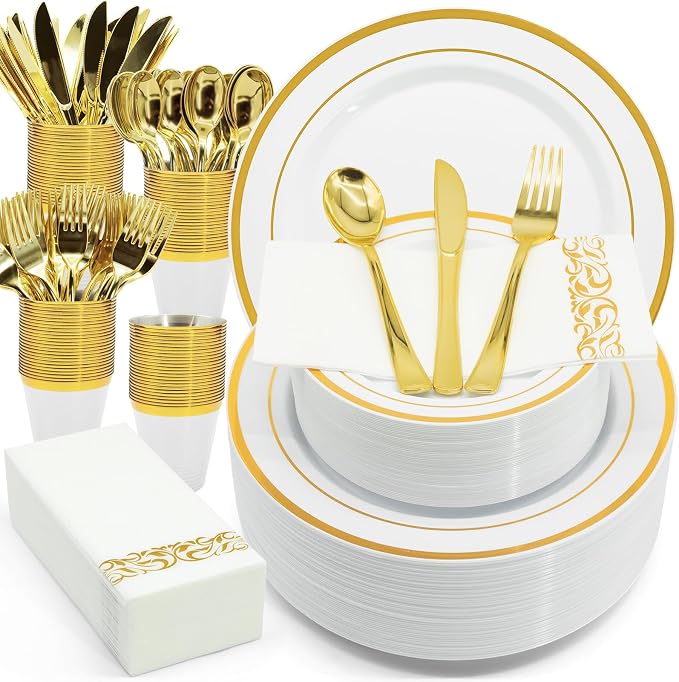 AIRE Gold White Plastic Plates Set, leakproof non-bending, heavy-duty leakproof - Image 7