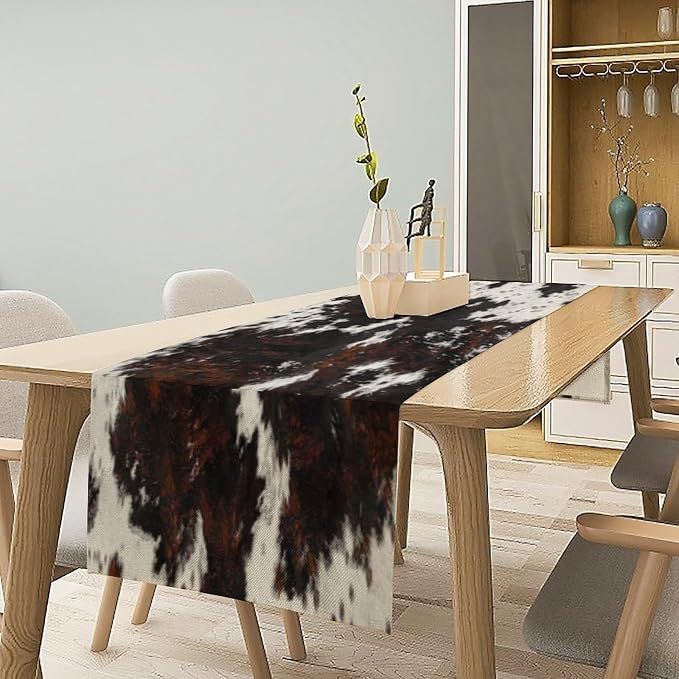 Cow Skin Print Table Runner, Rustic Cottage Country Farm Animal Fur Skin - Image 2